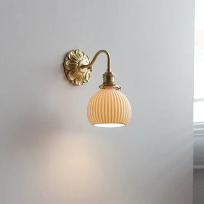 Antique brass ribbed glass wall lights bedroom sconce
