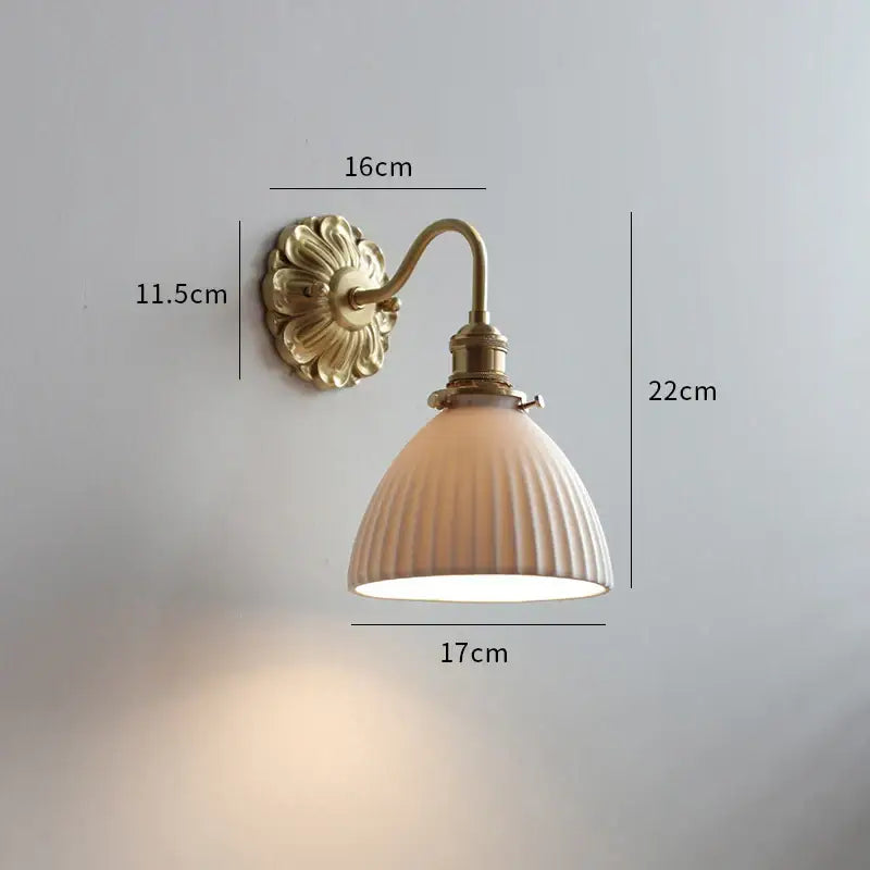 Antique brass ribbed glass wall lights bedroom sconce