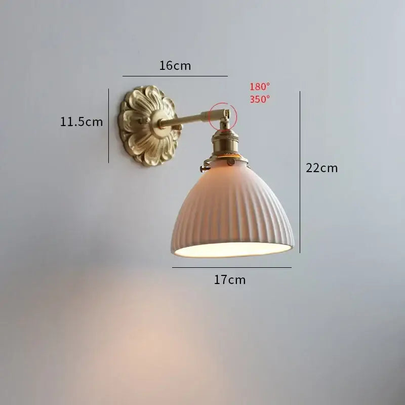 Antique brass ribbed glass wall lights bedroom sconce