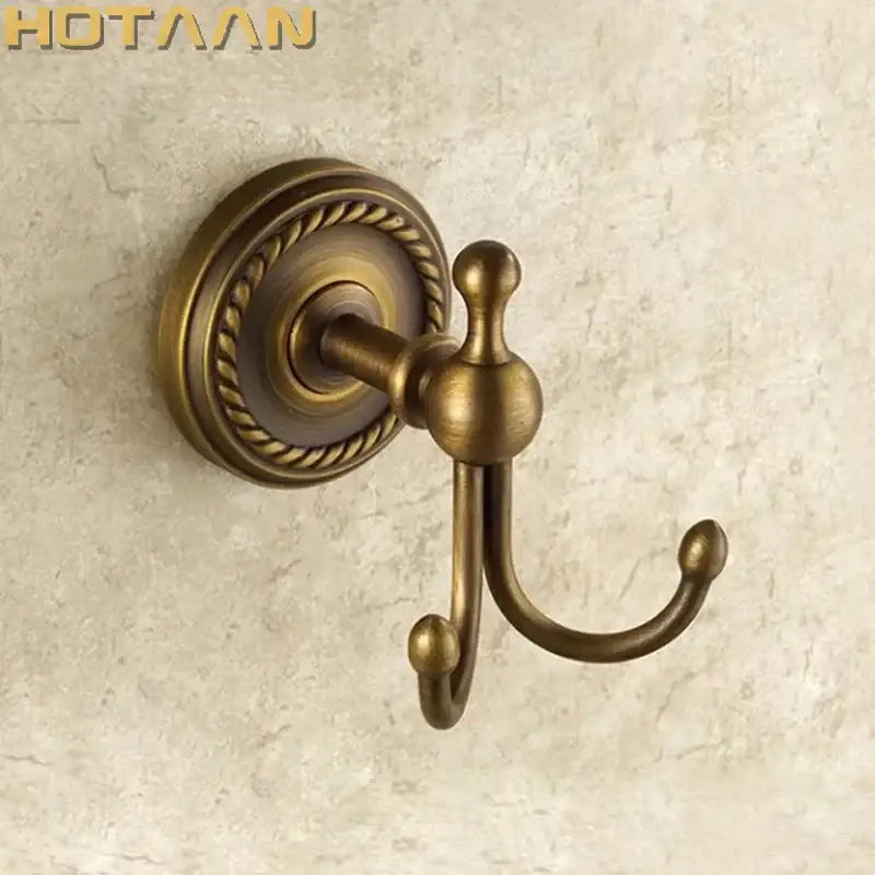Antique brass rope wall hooks bathroom double coat hanger