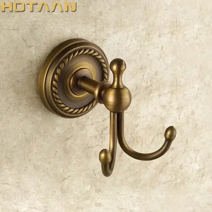 Antique brass rope wall hooks bathroom double coat hanger