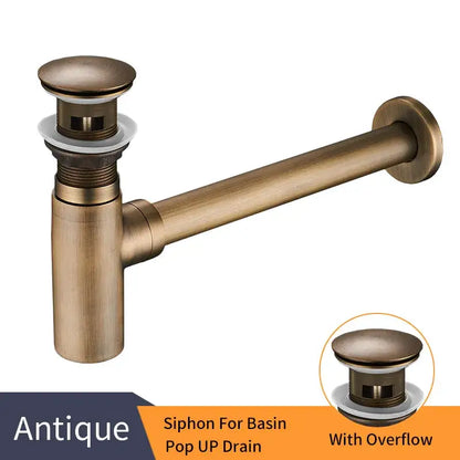 Antique brass round bottle trap bathroom vanity siphon drain pump