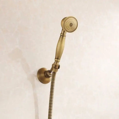 Antique brass round shower faucet set with handheld sprayer bathroom