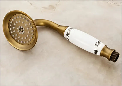 Antique brass round shower faucet set with handheld sprayer bathroom