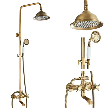 Antique brass shower set with ceramic hand sprayer bathroom fixture