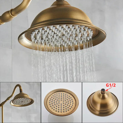Antique brass shower set with ceramic hand sprayer bathroom fixture