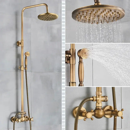 Antique brass shower set with ceramic hand sprayer bathroom fixture