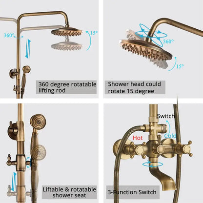 Antique brass shower set with ceramic hand sprayer bathroom fixture