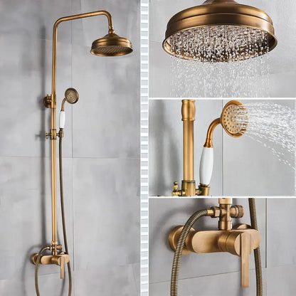 Antique brass shower set with ceramic hand sprayer bathroom fixture