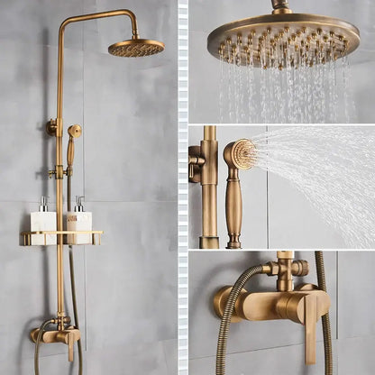 Antique brass shower set with ceramic hand sprayer bathroom fixture