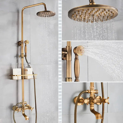 Antique brass shower set with ceramic hand sprayer bathroom fixture