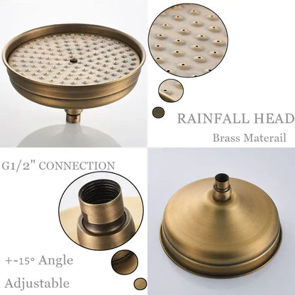 Antique brass shower set with rainhead and handshower – bathroom