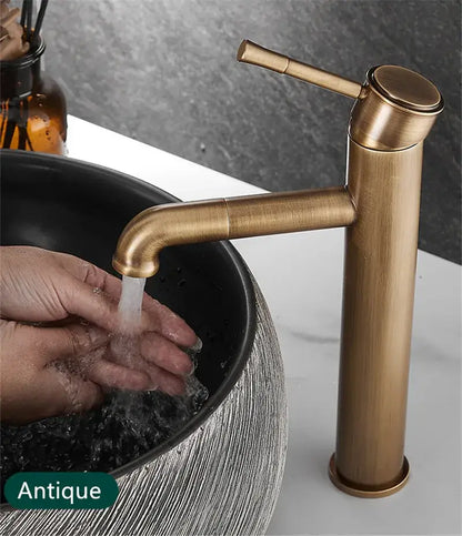 Antique brass single handle bronze basin faucet bathroom rotating mixer