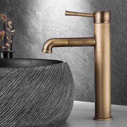 Antique brass single handle bronze basin faucet bathroom rotating mixer