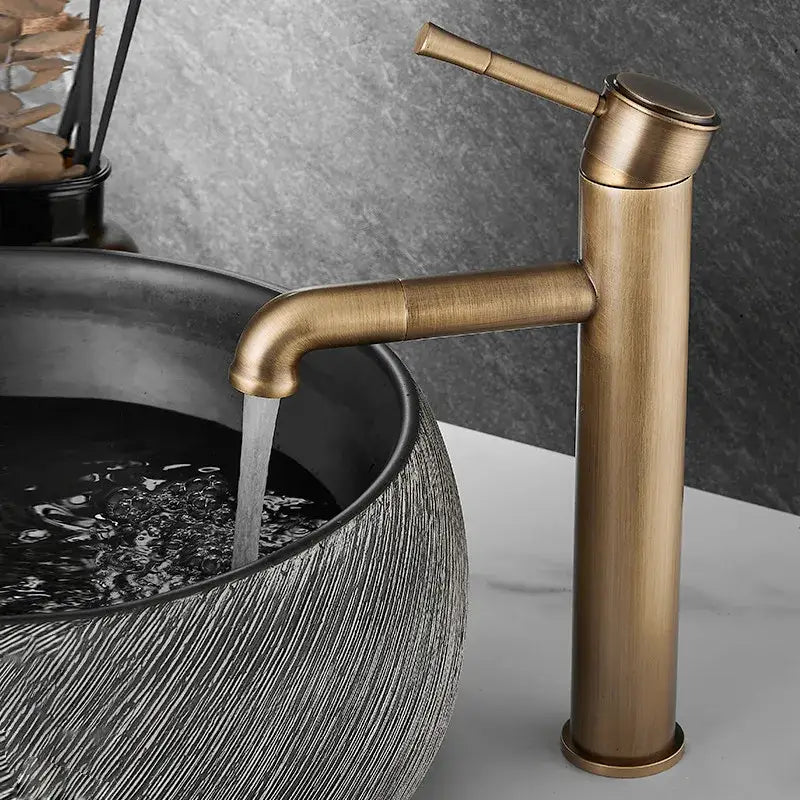 Antique brass single handle bronze basin faucet bathroom rotating mixer