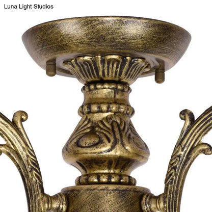 Antique brass stained glass bell ceiling light bedroom fixture