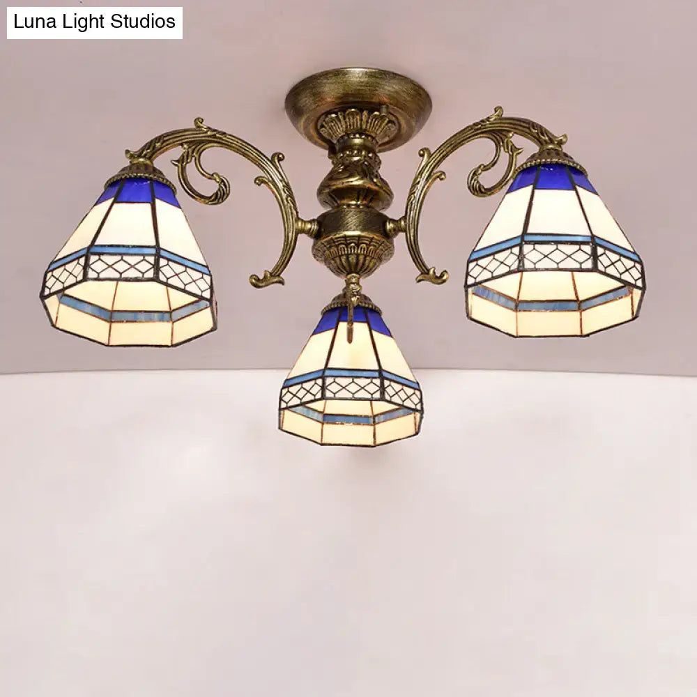Antique brass stained glass bell ceiling light bedroom fixture