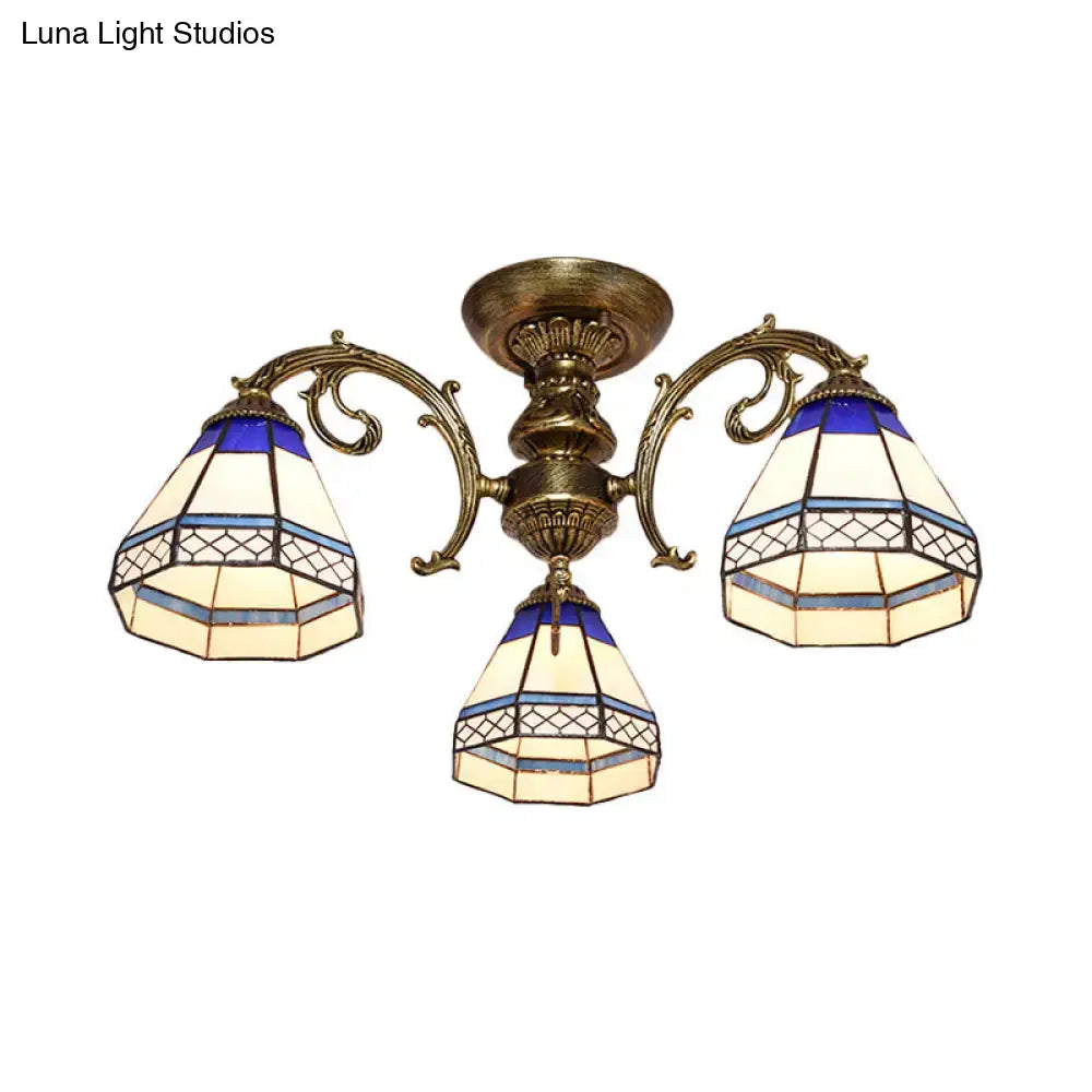 Antique brass stained glass bell ceiling light bedroom fixture