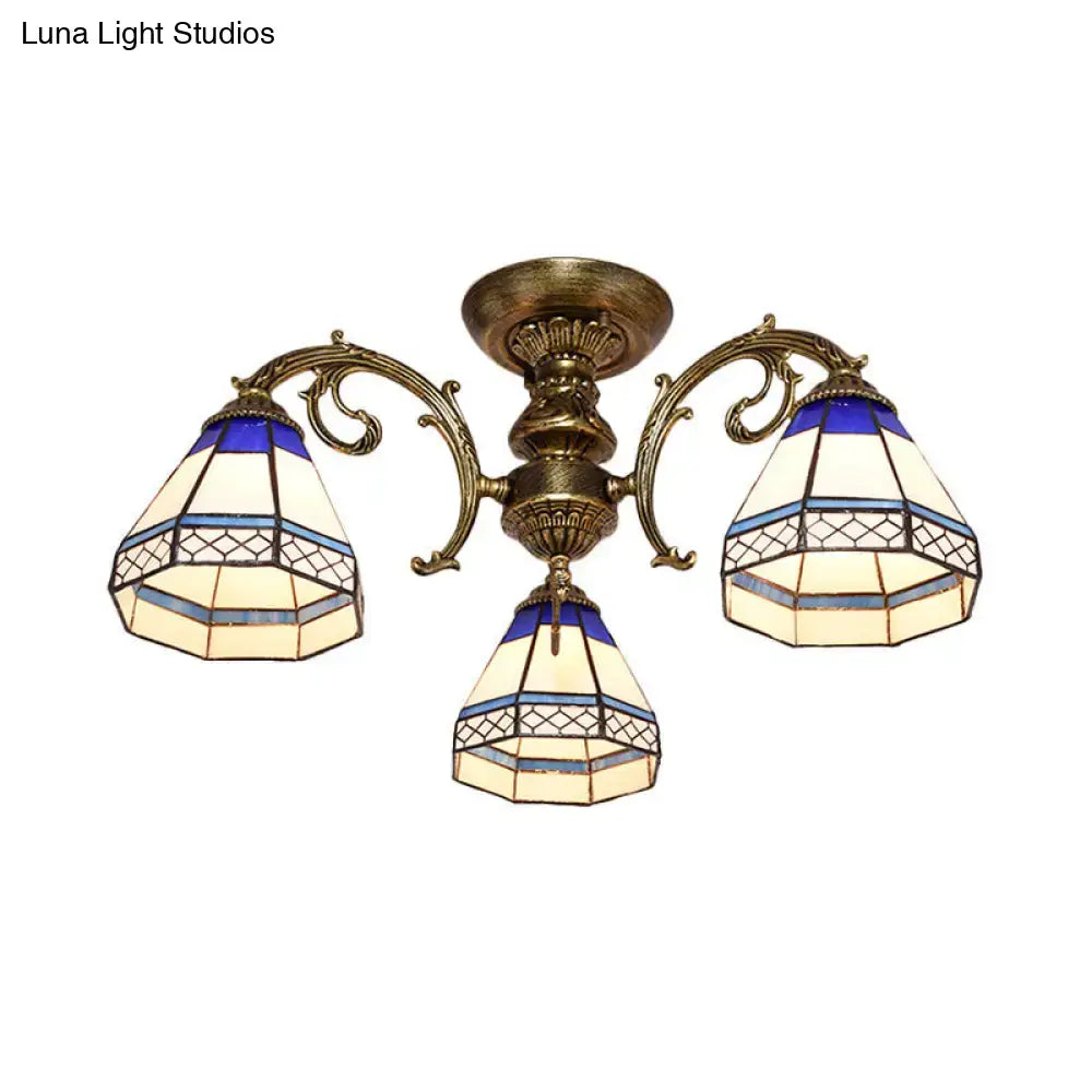 Antique brass stained glass bell ceiling light bedroom fixture