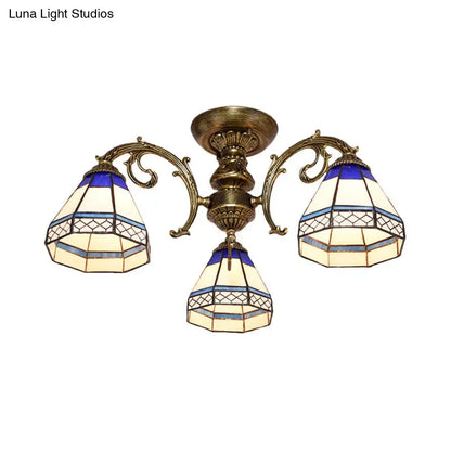 Antique brass stained glass bell ceiling light bedroom fixture