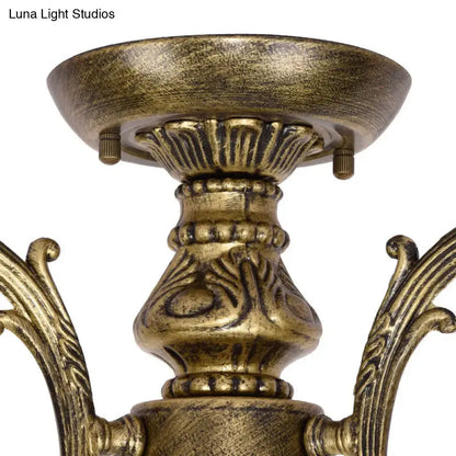 Antique brass stained glass bell ceiling light bedroom fixture