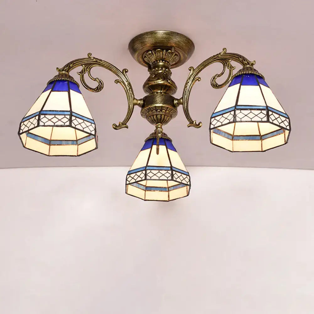 Antique brass stained glass bell ceiling light bedroom fixture