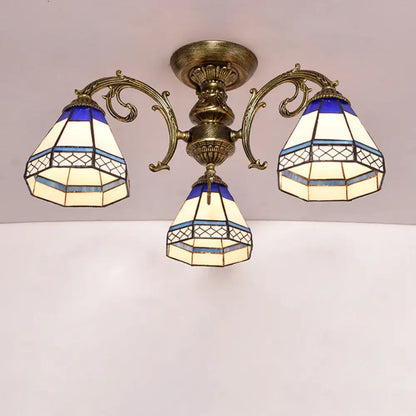 Antique brass stained glass bell ceiling light bedroom fixture