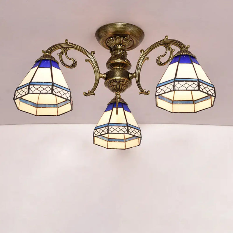 Antique brass stained glass bell ceiling light bedroom fixture