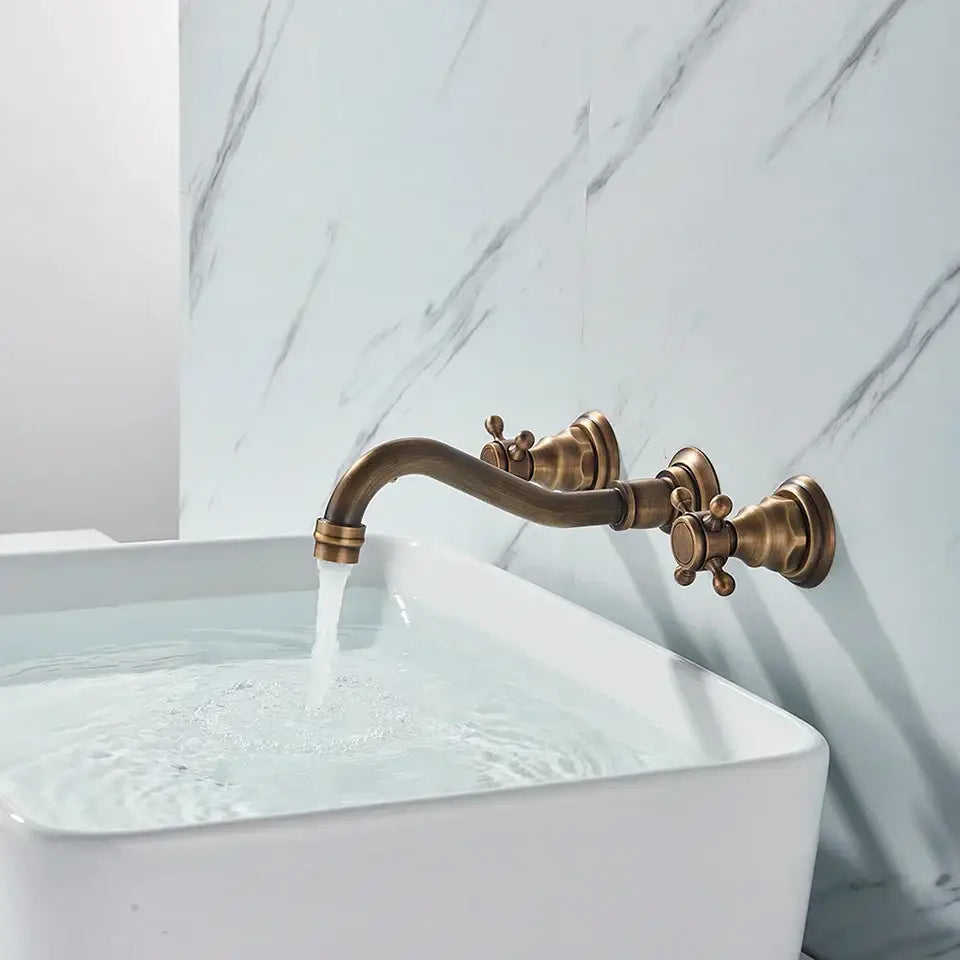 Antique brass wall mounted black basin faucet bathroom mixer