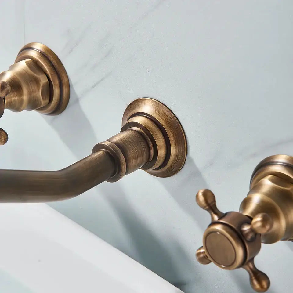 Antique brass wall mounted black basin faucet bathroom mixer
