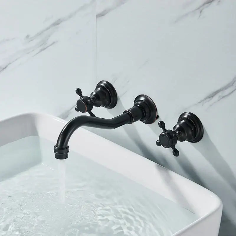 Antique brass wall mounted black basin faucet bathroom mixer