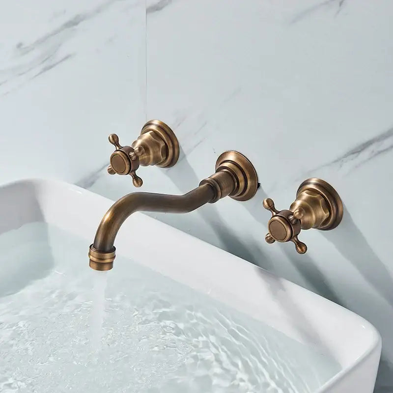 Antique brass wall mounted black basin faucet bathroom mixer