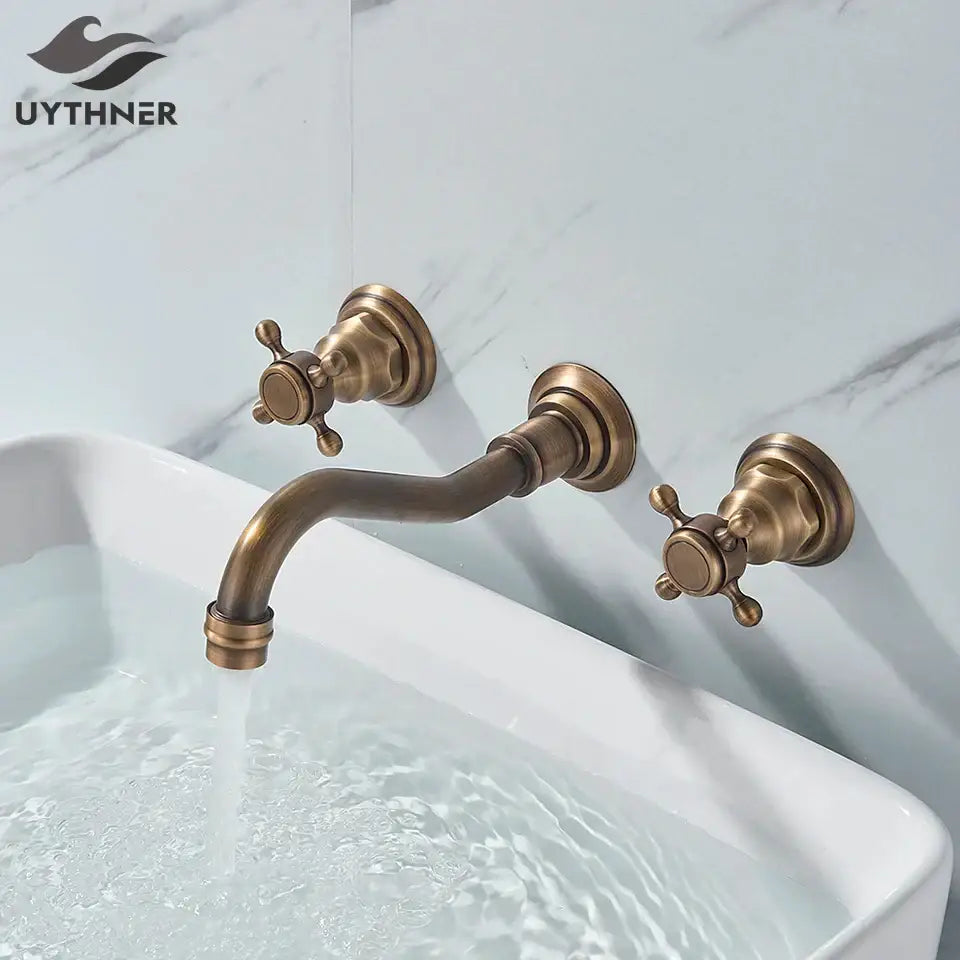 Antique brass wall mounted black basin faucet bathroom mixer
