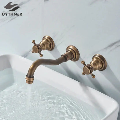 Antique brass wall mounted black basin faucet bathroom mixer
