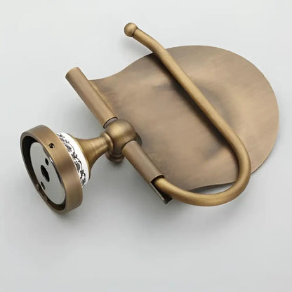 Antique brass wall mounted paper holder with ceramic base bathroom