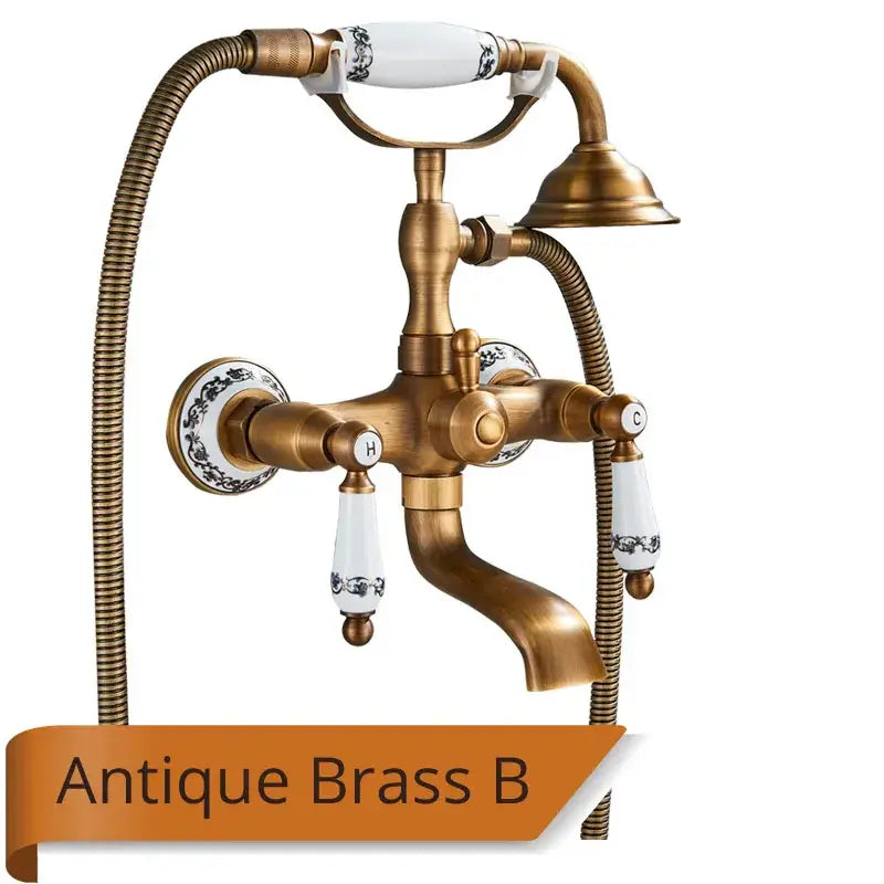 Antique brass & white dual handle bathtub faucet bathroom shower