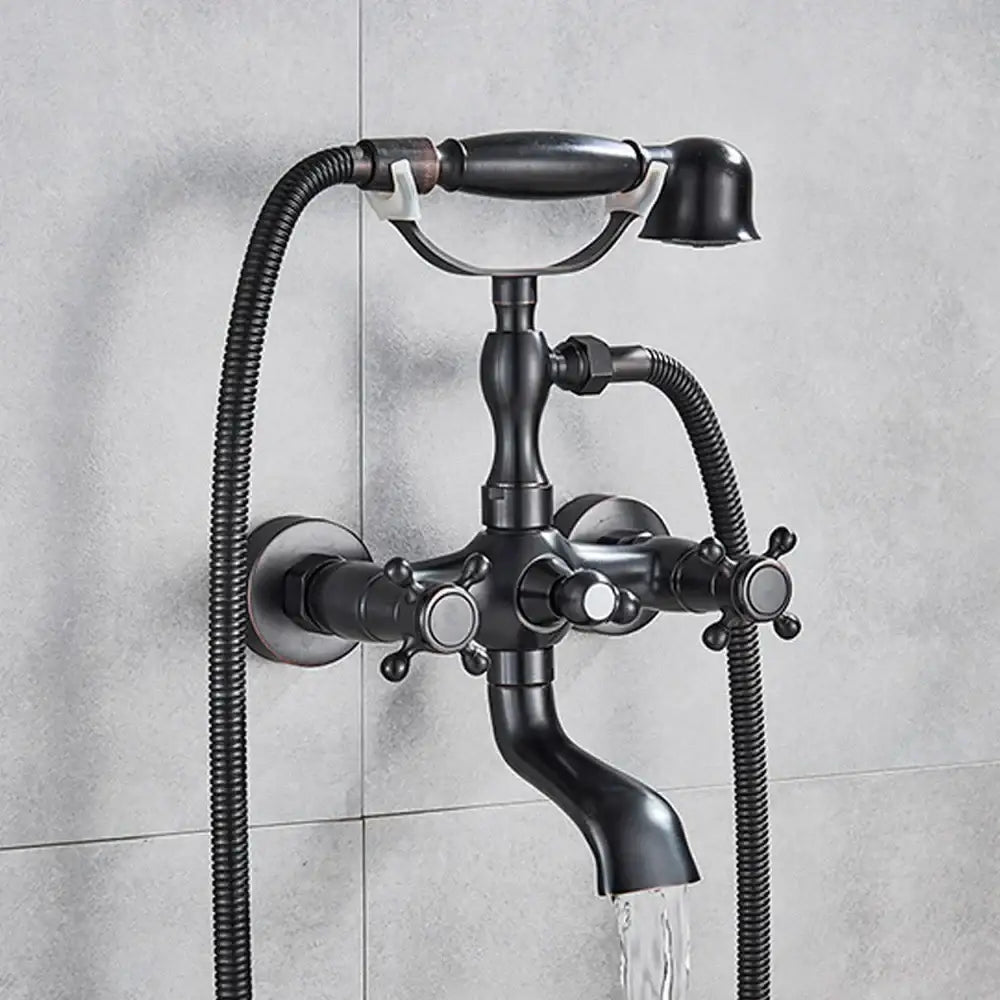 Antique brass & white dual handle bathtub faucet bathroom shower