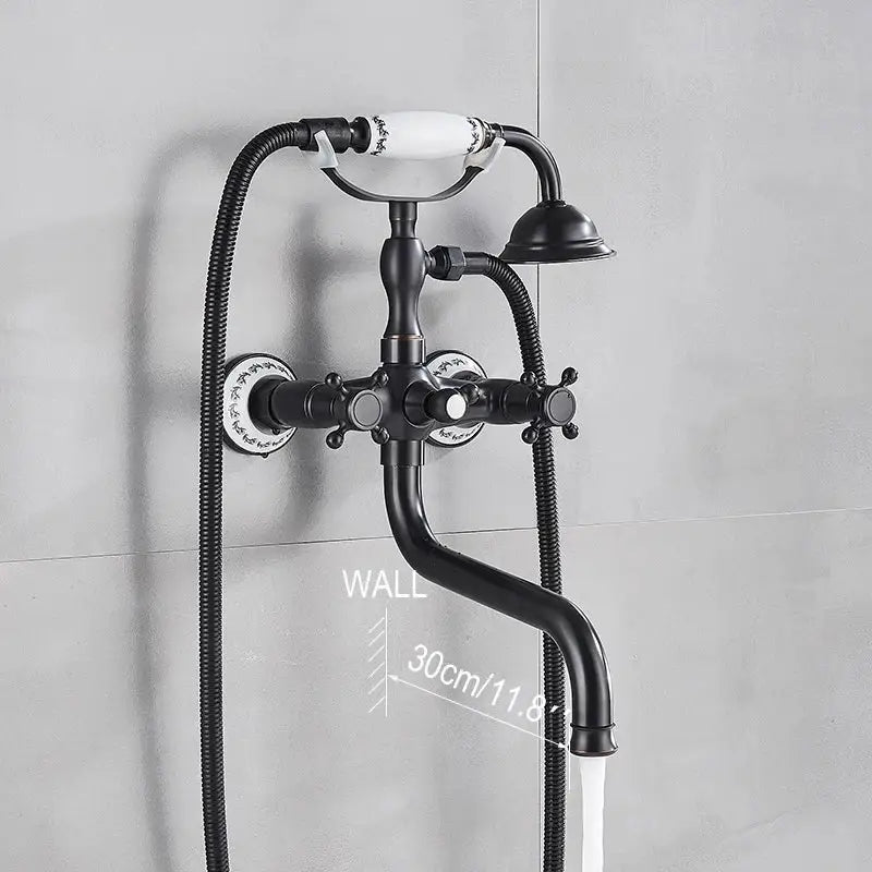 Antique brass & white dual handle bathtub faucet bathroom shower