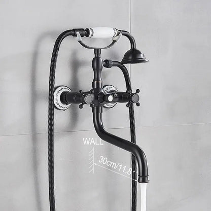 Antique brass & white dual handle bathtub faucet bathroom shower