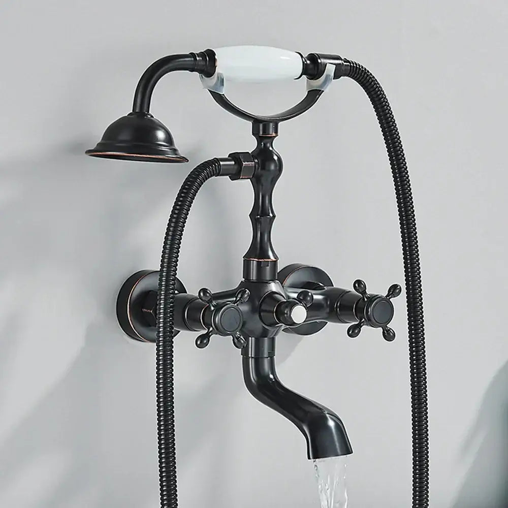 Antique brass & white dual handle bathtub faucet bathroom shower