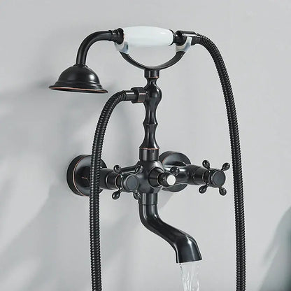Antique brass & white dual handle bathtub faucet bathroom shower