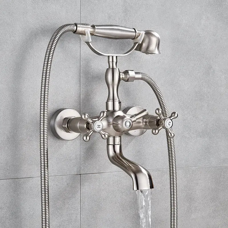 Antique brass & white dual handle bathtub faucet bathroom shower