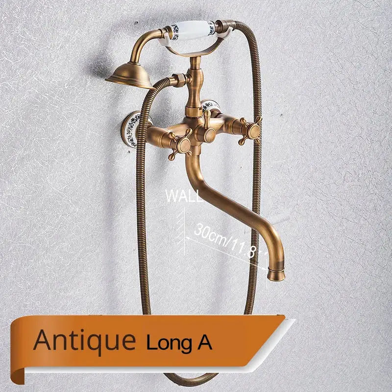 Antique brass & white dual handle bathtub faucet bathroom shower
