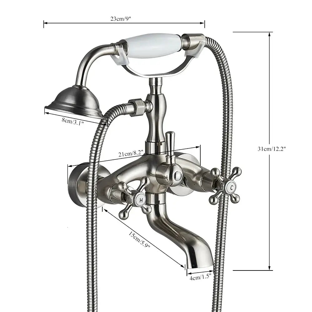 Antique brass & white dual handle bathtub faucet bathroom shower
