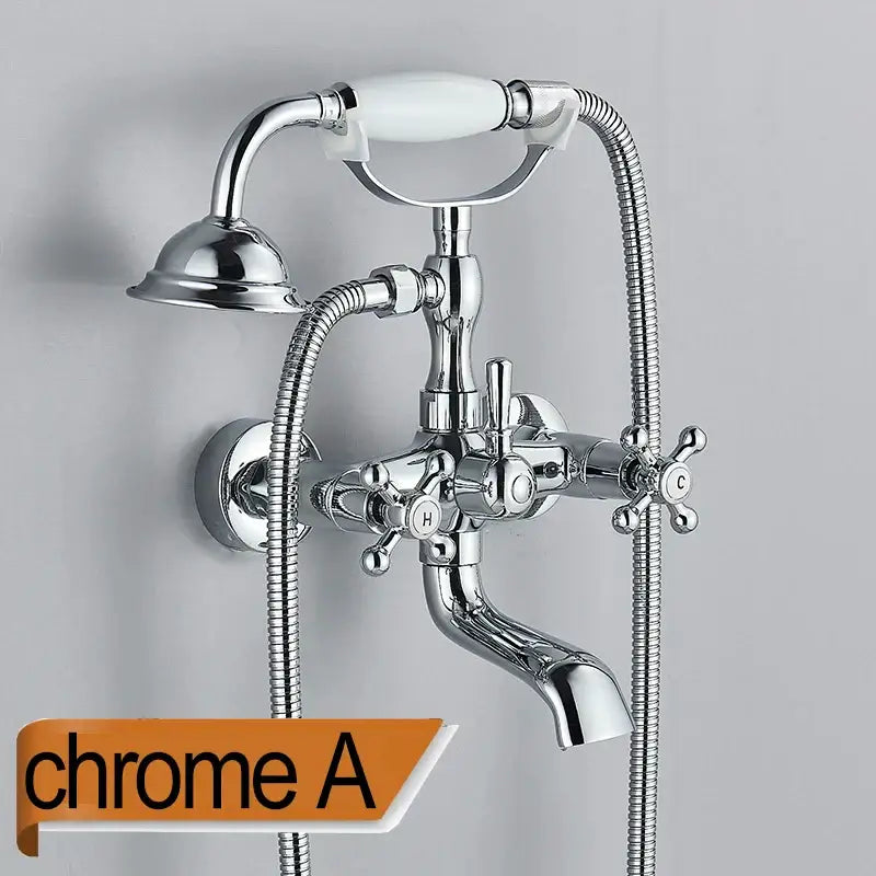 Antique brass & white dual handle bathtub faucet bathroom shower