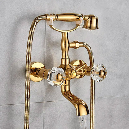 Antique brass & white dual handle bathtub faucet bathroom shower