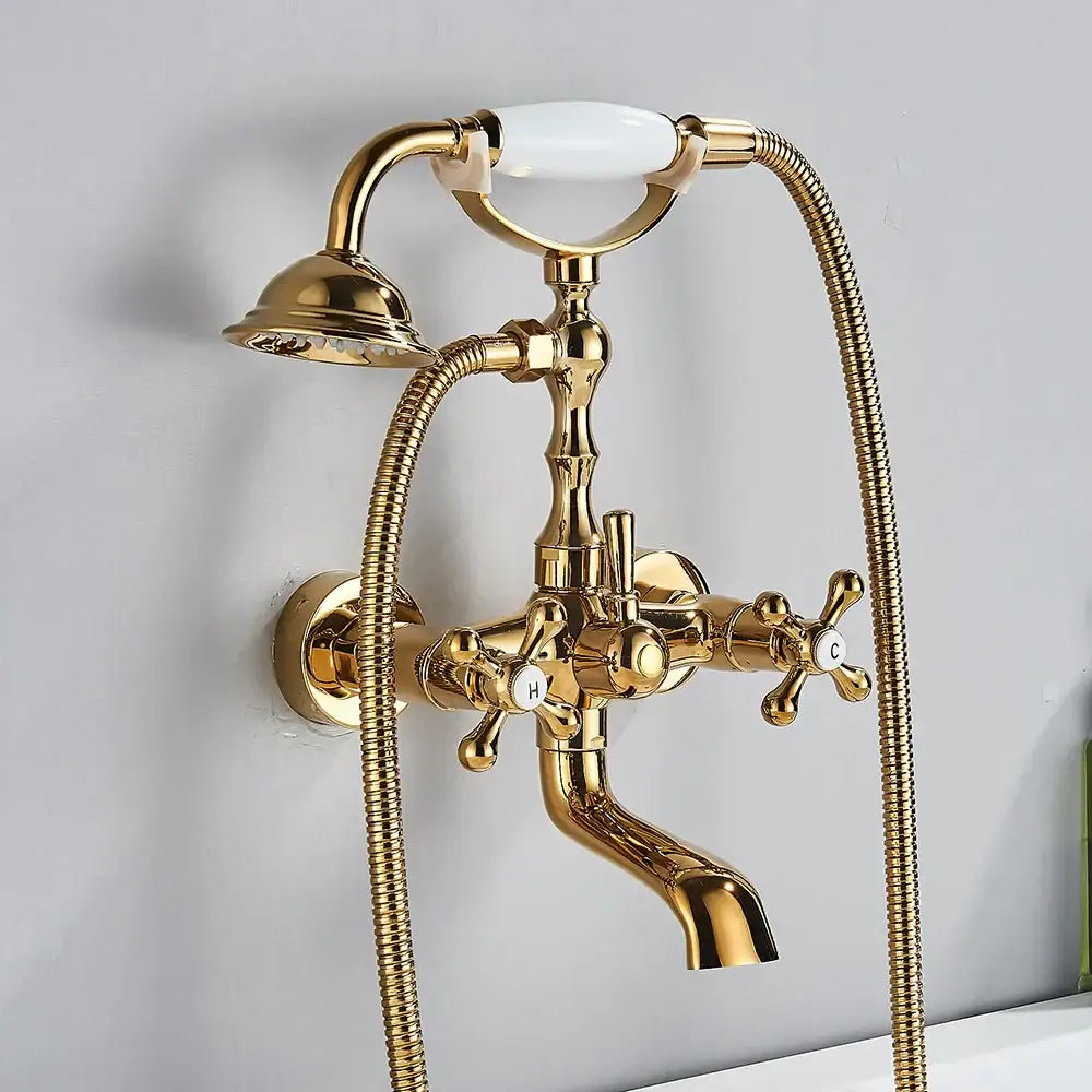 Antique brass & white dual handle bathtub faucet bathroom shower