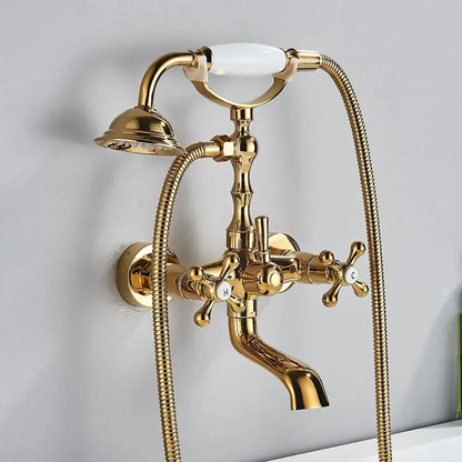 Antique brass & white dual handle bathtub faucet bathroom shower