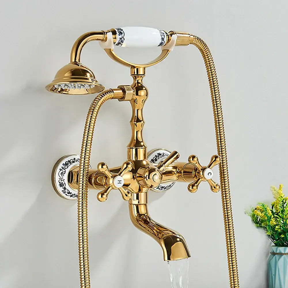 Antique brass & white dual handle bathtub faucet bathroom shower