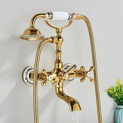 Antique brass & white dual handle bathtub faucet bathroom shower